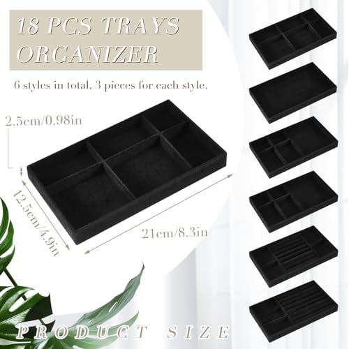 Junkin 18 Pcs Stackable Jewelry Drawer Organizer Inserts Black - Image 2