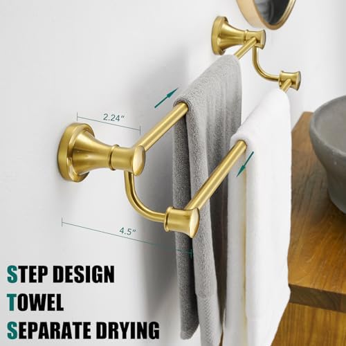 Hoimpro Double Towel Bar Towel Rack for Bathroom Wall Mounted Brushed Gold - Image 5