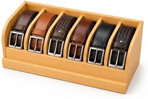 MinBoo Bamboo Belt Organizer Box,6 Grids Belt Rack, Belt Organizer for Closet and Drawer, Belt Storage Organizer and Displayer, Belt Organizer for Men Women (Natural Bamboo) by MinBoo