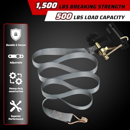 Rack Straps with J-Hook (2PK),1.5" x7.5' Ladder Rack Ratchet Straps, 2" Round Tube Mount, Perfect Ladder Rack Tie-Downs for Trailer Cargo Control - Image 6