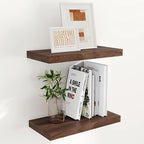 Fun Memories 16 Inch Long Floating Shelves, 9.3 Inch Deep Floating Shelf for Wall, Living Room, Kitchen, Rustic Deep Wood Shelves for Bathroom, 2 Pack Storage Display Shelf for Books, Decor, Walnut by FunMemories