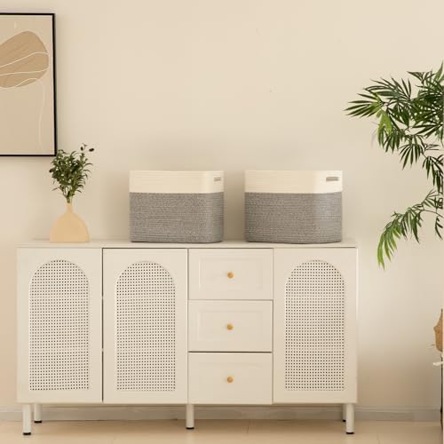 OIAHOMY 2 PACK Tall Storage baskets 42L Blanket Basket Living Room Grey - Image 5