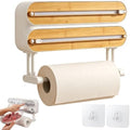 3-in-1 Magnetic Foil and Plastic Wrap Dispenser Organizer with Cutter，Wood by Unknown
