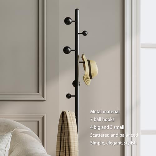 Coat rack freestanding,Coat tree freestanding heavy duty with 7 ball hooks,Coat hanger stand with metal base for entryway hallway bedroom - Image 3