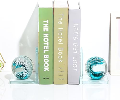 Arikyrist 1 Pair Crystal Bookends for Heavy Books with Dark Green Wave Ball - Image 5