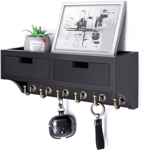 Rebee Vision Key Holder Wall Mount with 2 Drawers for Home Decor, Black by REBEEVISION
