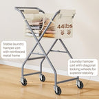 No-Bend Laundry Cart Rolling Hamper with Locking Wheels & Handle, Foldable Basket Screw-Free Assembly, Durable Metal Frame & Removable Liner Bag for Bedroom & Bathroom (Beige) - Image 4
