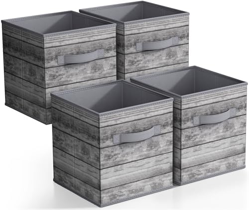 Sorbus 11 x 11 Storage Cubes, Foldable Fabric Bins (4 Pack, Rustic Gray) by Sorbus