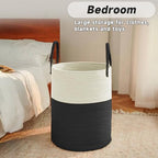 JMvicyroam 60L Cotton Rope Laundry Basket Hamper, White and Black - Image 4