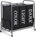 STORAGE MANIAC 3 Section Laundry Sorter Rolling Laundry Hamper, Label Black by STORAGEMANIAC