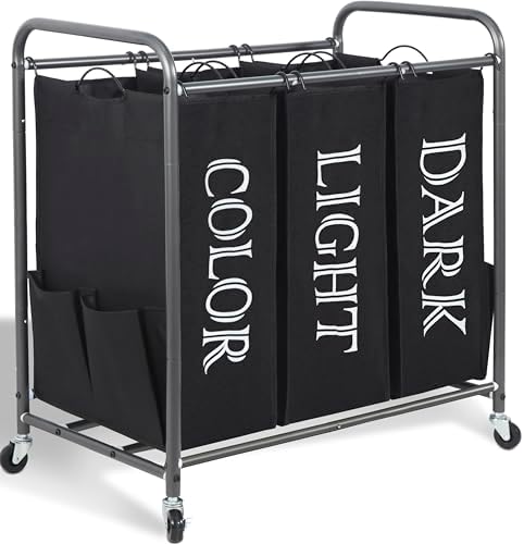 STORAGE MANIAC 3 Section Laundry Sorter Rolling Laundry Hamper, Label Black by STORAGEMANIAC