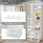 30-Section Hanging Shoe Organizer for Closet Hanging Closet Organizer and Storage Space-Saving Foldable Shoe Rack with Sturdy Hooks for Wardrobe, Dorm, Bedroom, Rv, White - Image 4
