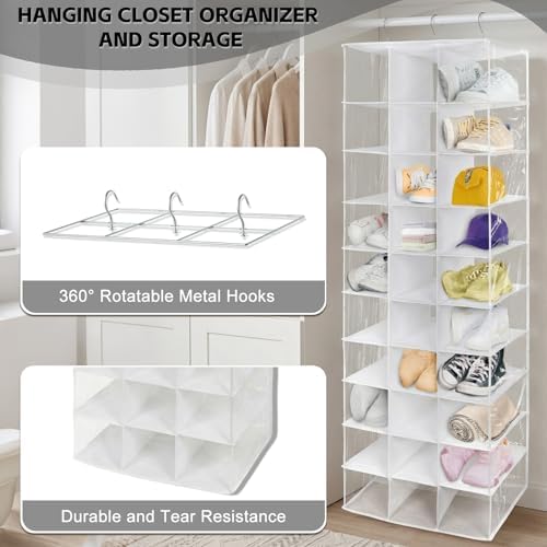 30-Section Hanging Shoe Organizer for Closet Hanging Closet Organizer and Storage Space-Saving Foldable Shoe Rack with Sturdy Hooks for Wardrobe, Dorm, Bedroom, Rv, White - Image 4