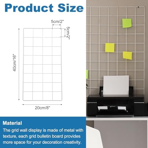 uxcell 2Pcs Wire Wall Grid Panel, 16" x 8" Metal Photo Hanging Display Grid Shelf Decorative Gridwall Wire Board Organizer with Hook for Art Display Frame Home Decor, White - Image 2