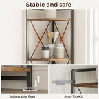 5 Tier Corner Shelf Stand, 64" H Tall Corner Bookshelf, Rustic Brown - Image 4