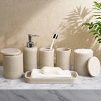 LIN CHUAN 6-Piece Bathroom Accessories Set, Bathroom Organizer, Beige - Image 2