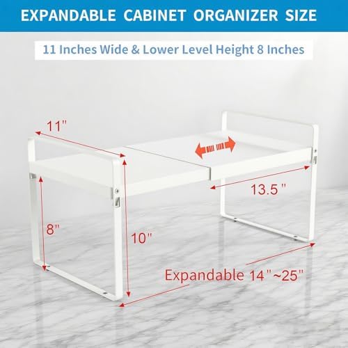 11" Deep Expandable Cabinet Shelf Organizer Riser, 2-Pack White - Image 2