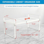 Expandable Cabinet Shelf Organizer, 11 Inch Deep, White, 2 Pack - Image 3