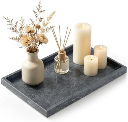 Real Natural Large Marble Tray for Bathroom, Vanity, Kitchen Counter by Zilukar
