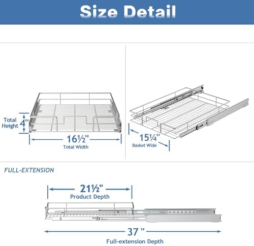 Pull Out Cabinet Organizer 16½" W x 21½" D, Heavy Duty Cabinet Pull Out Shelves, Slide Out Drawers Organization for Kitchen Cabinets Bathroom - Image 3