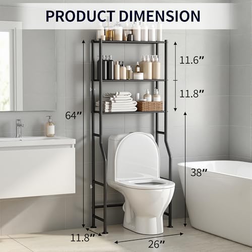 3-Tier Over Toilet Storage, Anti-Tip, 64" H, Black - Image 2