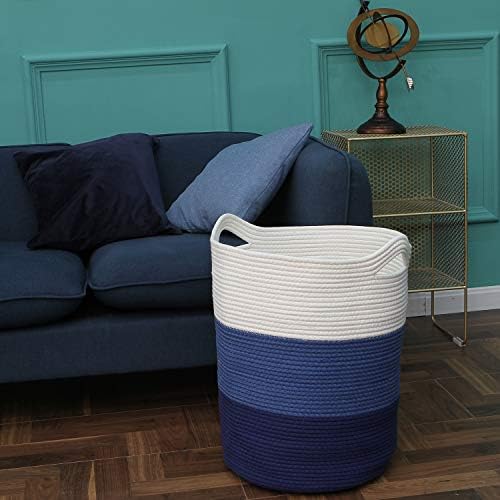 Sea Team Large Woven Cotton Rope Laundry Basket with Handles, 20 x 14 in - Image 3