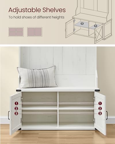 VASAGLE Hall Tree with Bench and Shoe Storage, 6 Tri-Hooks, 2 Doors - Image 6