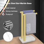 NearMoon Hand Towel Holder with Balanced Marble Base, SUS304 Stainless Steel Stand Towel Ring L Shape Hand Towel Rack Free-Standing Towel Bar for Bathroom Kitchen Countertop (Double Rod, Brushed Gold) - Image 3