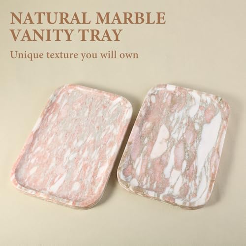 Karibiber Marble Vanity Tray, Marble Bathroom Tray Countertop, Decorative Tray for Dresser, Rosso Red Stone Serving Trays for Kitchen, Perfume, Jewelry Candle Holder, Catch All - Image 2