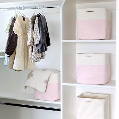 NaturalCozy 13 Inch Cube Storage Bins Cotton Rope Woven Baskets for Organizing 3-Pack | 13 x 13 Storage Cubes | Fabric Square Storage Baskets for Shelves Organizer, Kids Toy Bins, Closet Baby Nursery - Image 5