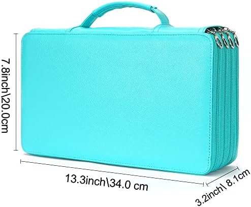 Vomgomfom 300 Slots Marker Case 4-Layer PU Leather, Handle, Solid Green - Image 2