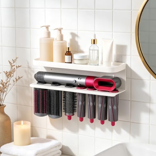 Wall Mount Holder for Dyson Airwrap Styler, White Storage Rack Organizer for Hair Curling Iron and Attachments, No-Drill Installation, NOT compatible with 2x (HS09) - Image 7