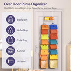 SWTYMIKI Over The Door Purse Organizer - Wall Mounted Purse Rack with 16 Hooks and Metal Basket, Handbag Hanger Organizer Holds up to 16 Bags, Bag Rack Can Use As 1/2 Part, for Door, Closet - Image 4