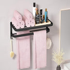 15 Inch Black Towel Racks for Bathroom Towel Shelf with Double Towel Bars Lavatory Wall Mount Holder with Hooks Stainless Steel Hotel Bath Rack (Matte Black) - Image 5