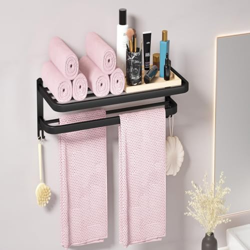 15 Inch Black Towel Racks for Bathroom Towel Shelf with Double Towel Bars Lavatory Wall Mount Holder with Hooks Stainless Steel Hotel Bath Rack (Matte Black) - Image 5