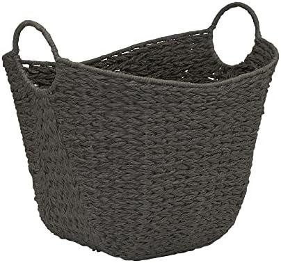 Household Essentials Handwoven Paper Rope Storage Basket with Metal Frame and Handles, Gray by HouseholdEssentials