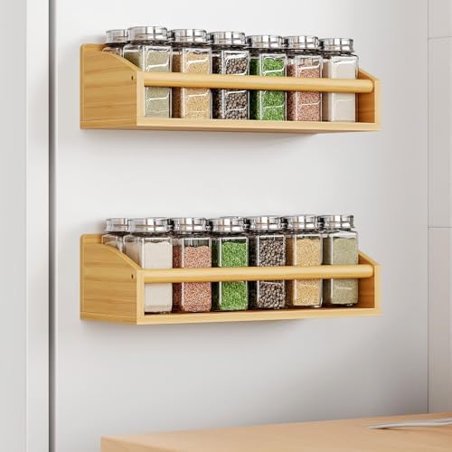 Mystozer 2 Pack Magnetic Spick Rack for Refrigerator, Bamboo Wood by Mystozer