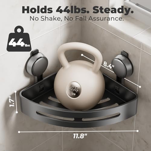 Corner Shower Caddy Suction Cup,Shower Shelves with Hooks,No Drilling Powerful Upgrade Suction Bathroom Corner Organizers and Storage,Removable Waterproof Rustproof Shower Shelf Bathroom Decor - Image 2