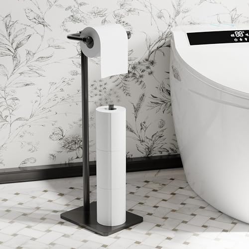 RUACQ Bathroom Toilet Paper Holder Stand with Storage, Matte Black - Image 2