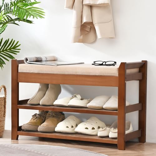 PETKABOO Shoe Rack Bench with Cushion, Shoe Rack for Front Door Entrance, Shoe Bench with Storage for Entryway Hallway Bedroom Living Room by PETKABOO