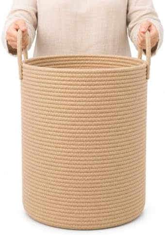 OrganiHaus Tall Cotton Rope Laundry Basket & Hamper, Blanket Storage 52L by OrganiHaus