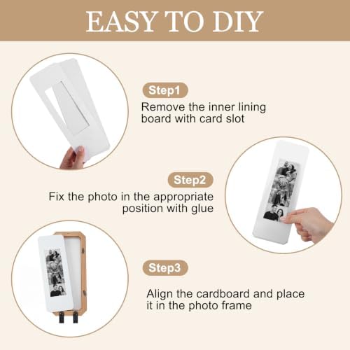 Marsui 2 Set Solid Oak Photobooth Strip Frame with Key Hooks, Wood Color Wall-mounted Photo Frame Fits 2'' x 6'' Photo Strips, for Home Wall Wedding Graduation Decor - Image 4