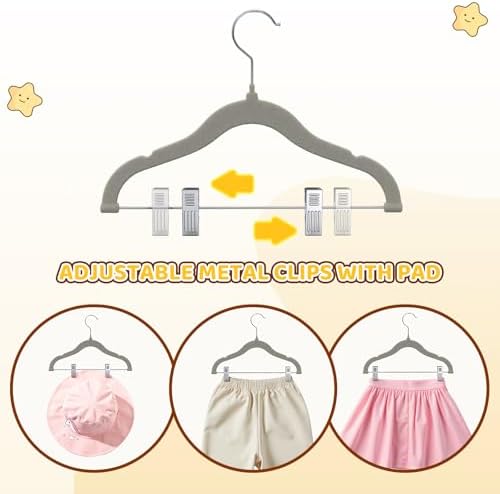 Flottian 36-Pack Baby and Kids Velvet Hangers with Clips, Non Slip and Space-Saving Kids Pants Hangers for Baby/Toddler Pants, Skirts, Coats, Gray - Image 3