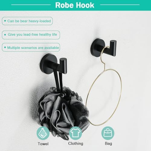 Matte Black Bathroom Hardware Accessories Set 4 Pieces,18 Inch Towel Bar,Toilet Paper Holder,Towel Hooks,SUS 304 Stainless Steel Wall Mounted Bathroom Towel Bar Set,SE96018S-4MB - Image 3