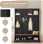Merax Farmhouse Hall Tree with Bench and Shoe Storage, 59" Entryway Bench with Coat Rack, 3-in-1 Hall Tree with Top Compartments and 8 Hooks for Hallway, Living Room, Black - Image 5