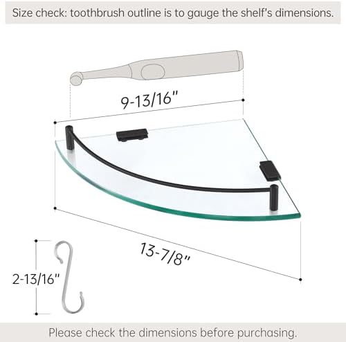 KES Bathroom Glass Corner Shelf Tempered Glass Shelf with Rail Wall Mount Corner Shelf SUS 304 Stainless Steel Matte Black 2 Pack, BGS2101A-BK-P2 - Image 2