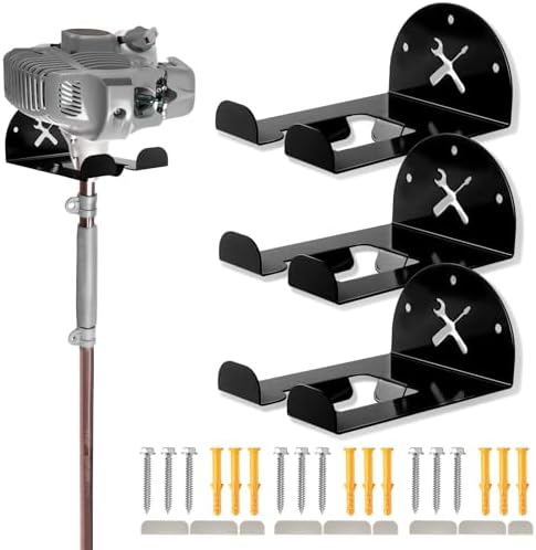 Upgraded Trimmer Rack Wall Mount - 8" Heavy Duty Weed Eater Hanger for Garage Wall, Garden Power Tool Holder Organizer Hooks for Grass Trimmer, Hedge Trimmer, Leaf Blower and Chainsaw, Black, 3 Pack by IULRTBA