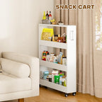Slim Storage Cart, Lightweight 4 Tier Metal Rolling Utility Kitchen Cart on Wheels, Mobile Storage Shelving Unit Organizer for Bathroom Laundry Office Narrow Places (4 Tier-White, 6" D) - Image 5