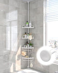 Corner Shower Caddy:125" Adjustable Inside Tension Shower Organizer Tension Pole,Rustproof Bathroom Organizer Shelves for Bathtub Shampoo Conditioner Storage,Floor to Ceiling Standing Showering Rack by Lilyvane