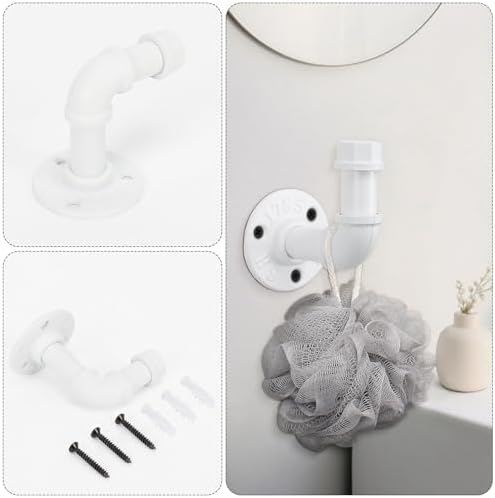 4-Pieces Industrial Pipe Bathroom Towel Ring Kit DIY Wall Mount Accessories Kit Includes Robe Hook Towel Bar and Towel Ring (24 inch White) - Image 3
